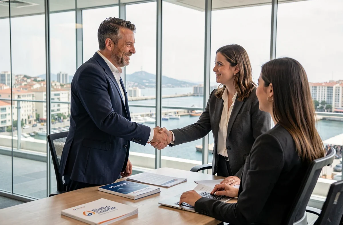 Recruteur Adecco Marseille en entretien avec une candidate dans les bureaux de l'agence face au Vieux-Port