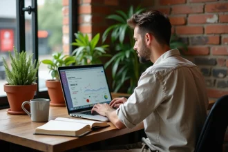 Formateur SEO autodidacte travaillant sur son ordinateur portable dans un espace de coworking à Chiang Mai, Thaïlande