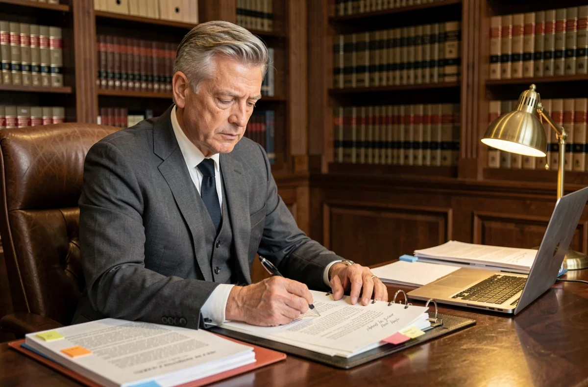 Avocat spécialisé en droit du travail analysant un dossier de rupture conventionnelle dans son cabinet