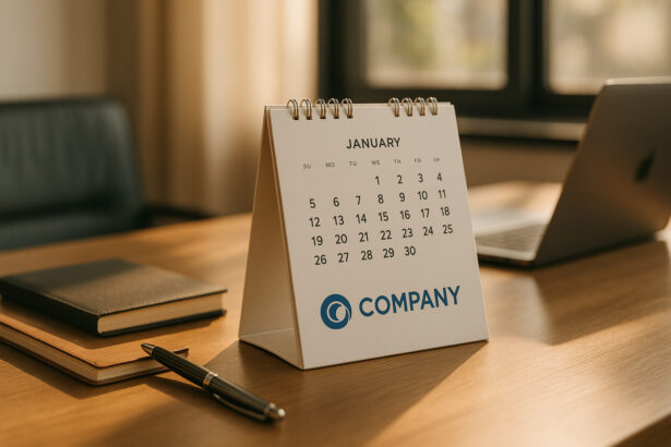 Photo d'un bureau professionnel avec un calendrier d'entreprise en vedette