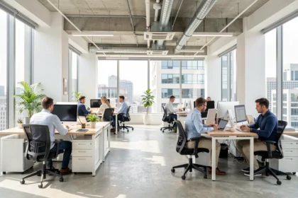 Bureaux ouverts d'une entreprise avec plusieurs équipes au travail