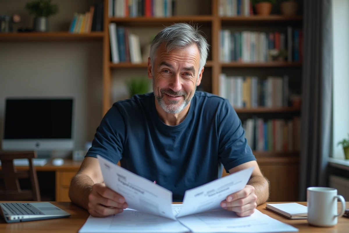 Homme comparant les frais du Guichet unique INPI et de Legalstart pour la création d'entreprise à son bureau à domicile