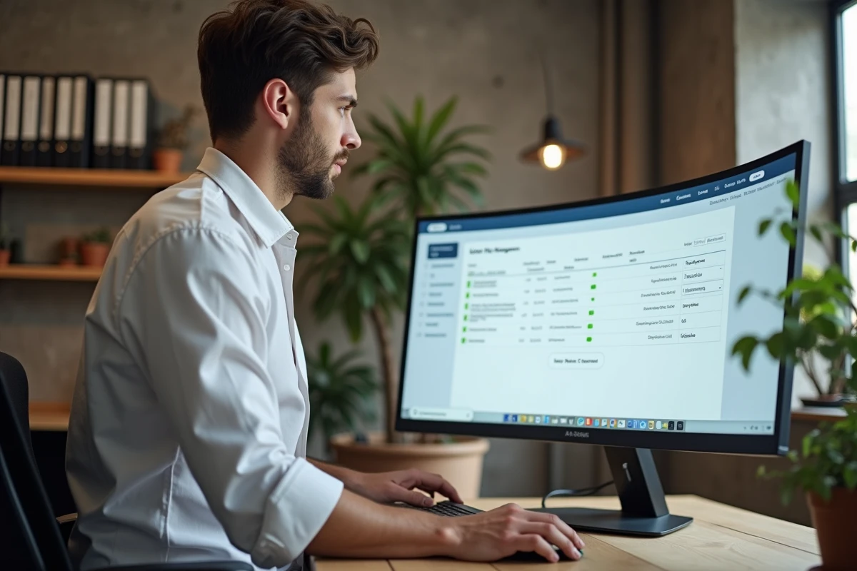 Administrateur RH masculin configurant un compte employeur sur un tableau de bord de gestion des utilisateurs