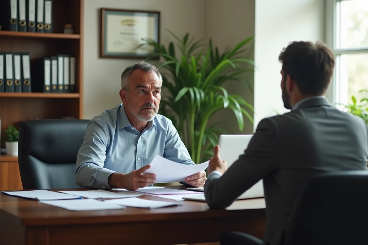 Homme consultant un avocat spécialisé en droit du travail pour défendre ses droits après un licenciement pour faute lourde