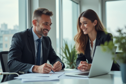 Consultant professionnel avec un client dans un bureau lumineux