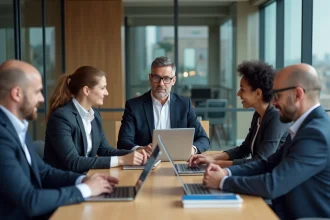Groupe de professionnels en réunion dans un bureau moderne