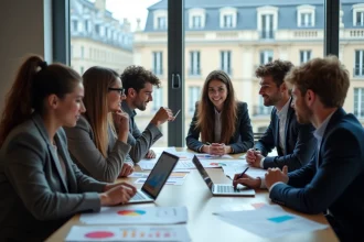 Groupe de jeunes professionnels à Paris en réunion