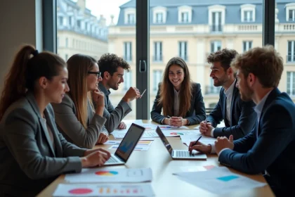 Groupe de jeunes professionnels à Paris en réunion