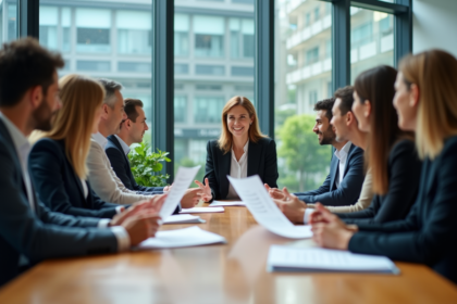 Equipe de professionnels en réunion dans un bureau moderne