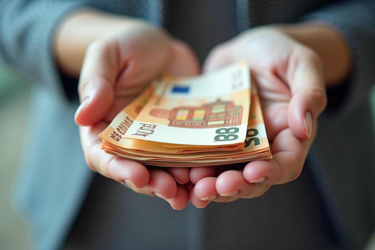 Deux mains tenant des billets d euro avec un graphique de croissance