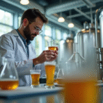 Expert en bières artisanales examinant une bière dans un laboratoire