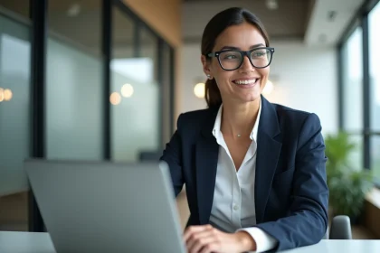Femme d'affaires en visioconference dans un bureau moderne