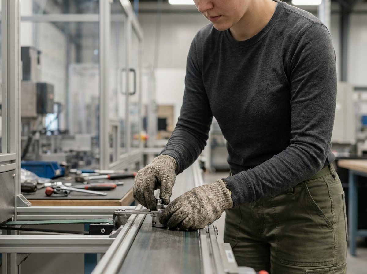 Femme assembleuse ajustant des composants mécaniques