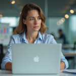 Femme d affaires concentrée au bureau avec ordinateur