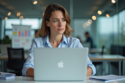 Femme d affaires concentrée au bureau avec ordinateur