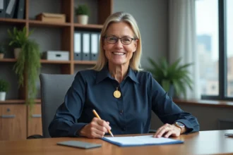 Femme d'affaires fiere avec médaille et lettre