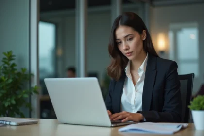 Femme professionnelle validant son identité sur un portail numérique