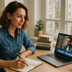 Freelance confiant travaillant sur son bureau lumineux