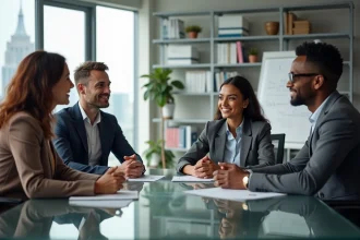 Collègues en réunion discutant des stratégies de communication orale