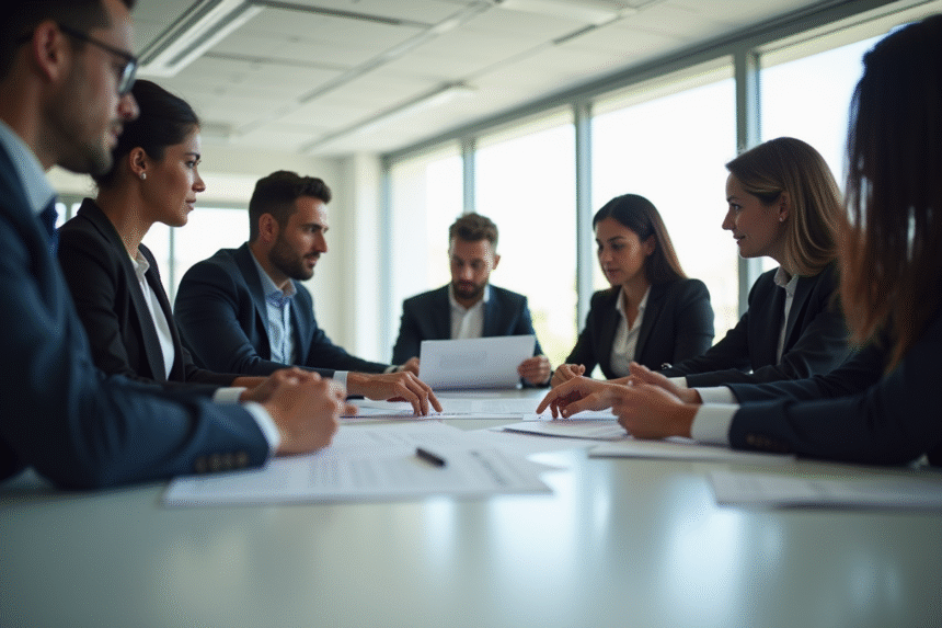 Groupe de professionnels des ressources humaines en réunion