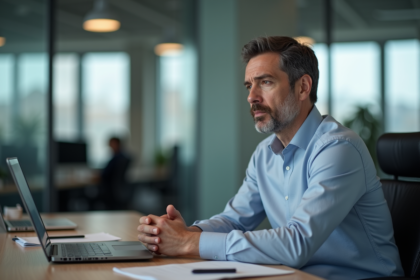 Homme d'affaires pensif au bureau avec documents