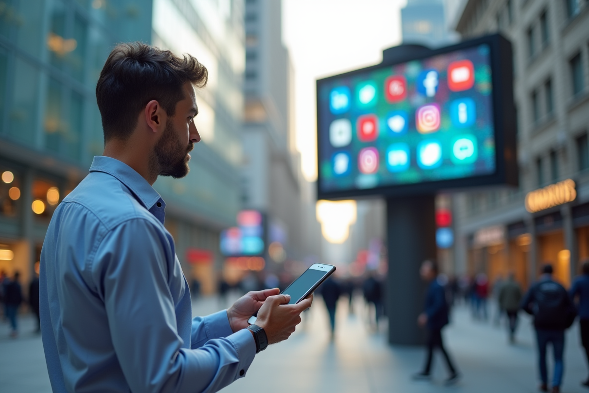 Homme regardant un panneau d