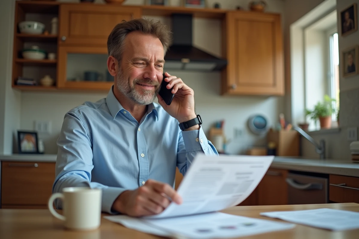 Homme au domicile consulte un guide dépannage