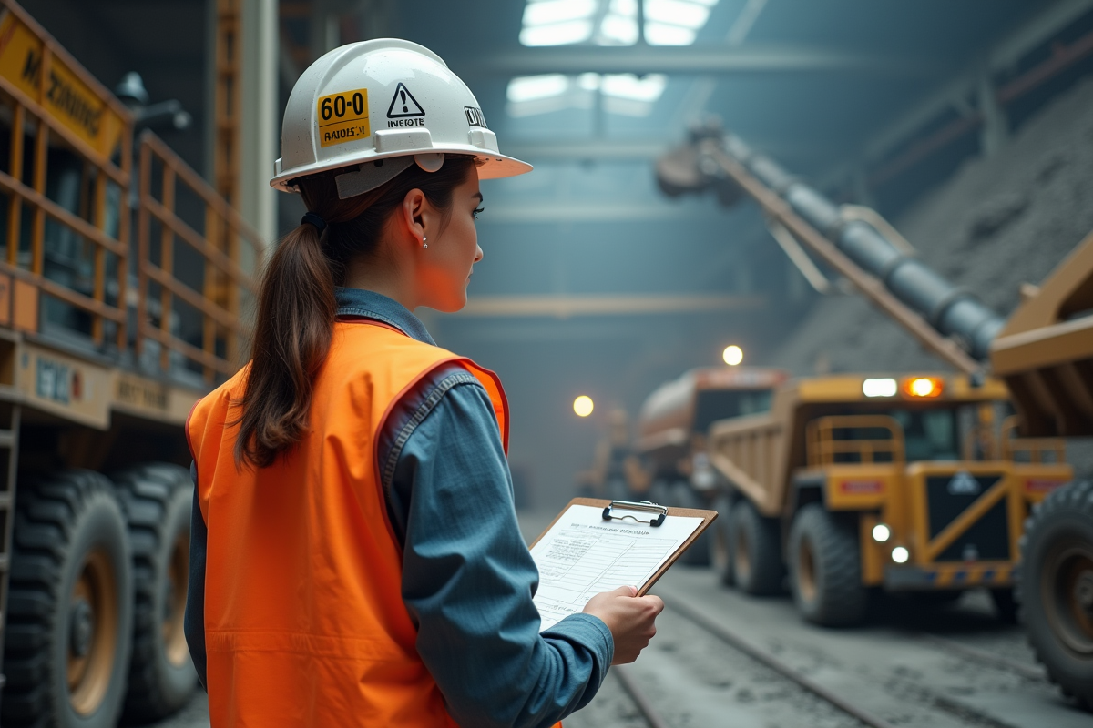 Inspectrice de sécurité surveillant les mineurs dans l