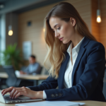 Jeune femme professionnelle tapant sur un ordinateur au bureau