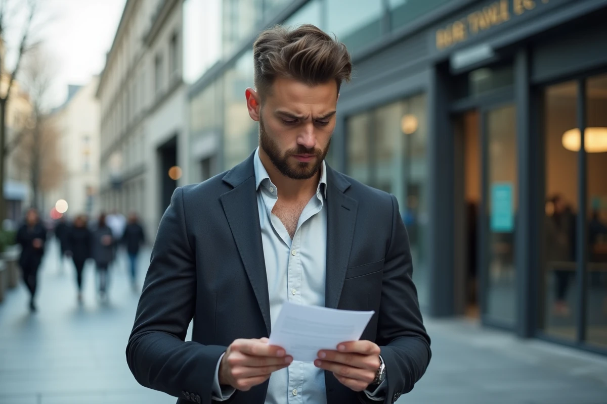 Jeune homme anxieux devant bâtiment France Travail