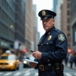 Policier new-yorkais en uniforme dans Manhattan