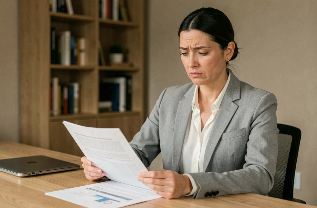 Femme consultant des documents sur la protection des données personnelles dans un bureau à domicile