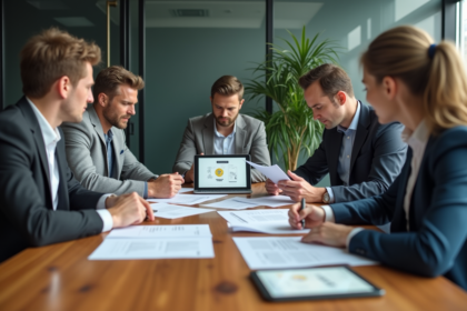 Groupe de professionnels en réunion d'affaires collaborative