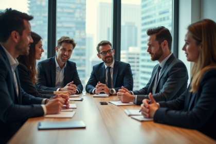 Groupe de professionnels en réunion dans un bureau moderne
