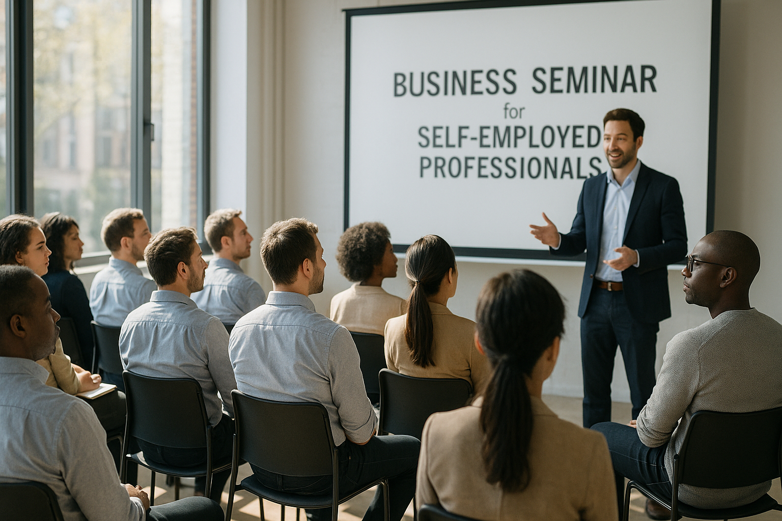 Professionnels lors d un séminaire en salle ensoleillée