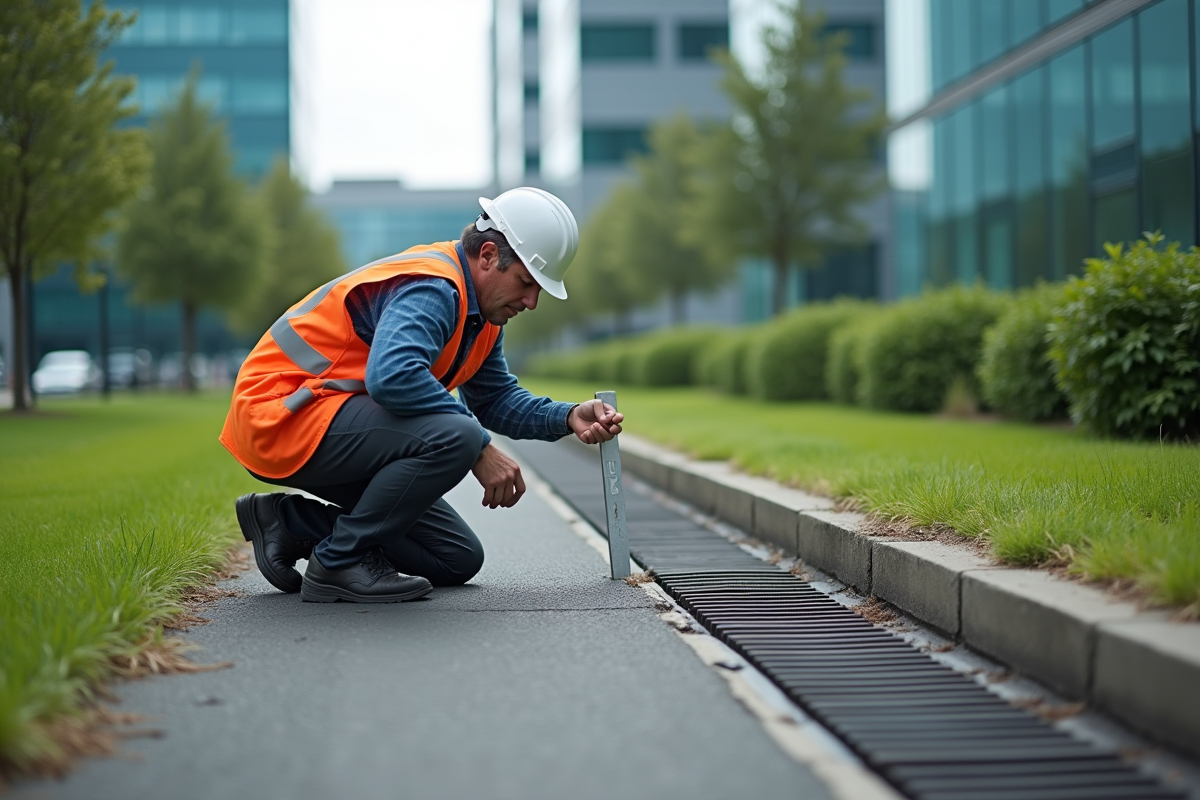 Technicien inspectant une grille d